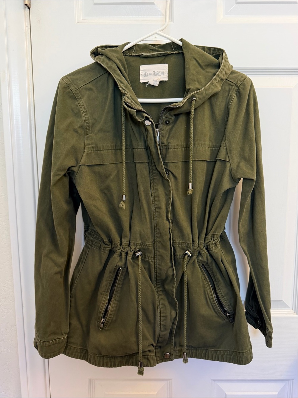 Sky and Sparrow Olive Green Drawstring Hooded Utility Jacket